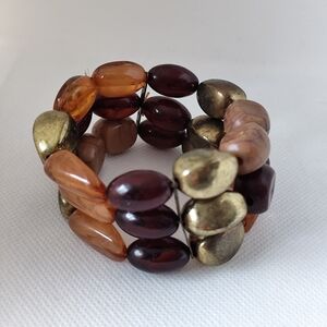 3/$25💙Elegant Gold and Brown Beaded Multi-Strand Stretch Bracelet